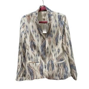 Chicos Womens Blazer Jacket Size 2 Open Front Textured Geometric Print